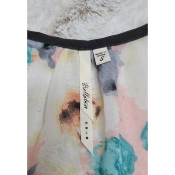 Bellatrix Watercolor Floral Print Beaded Shoulder Sleeveless Peplum Blouse Sz S - Picture 7 of 10